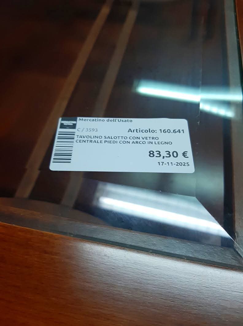 Tavolino Salotto Con Vetro Centrale Piedi Con Arco In Legno
