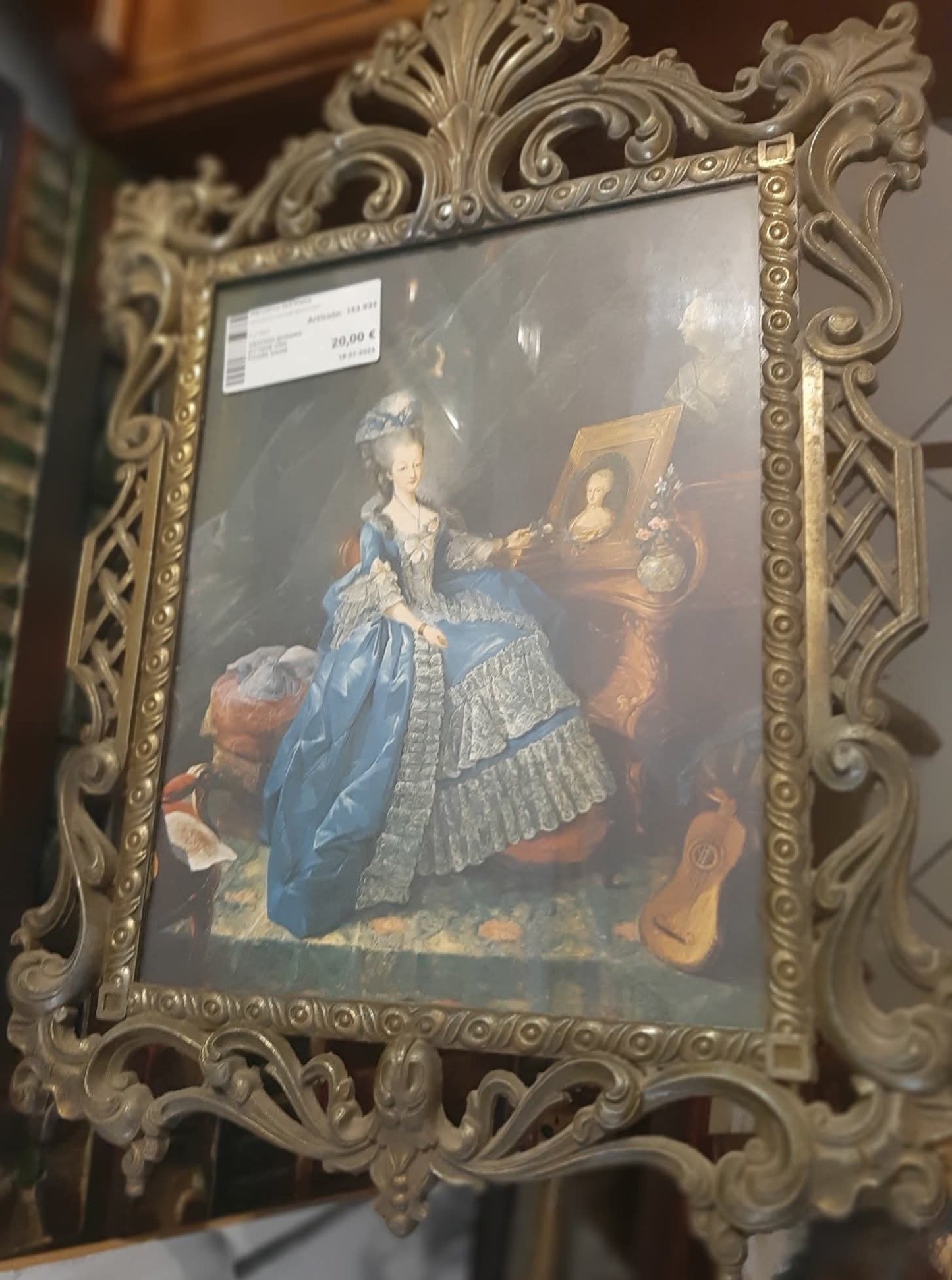 Vecchio Quadro Ottone Con Figure Dame