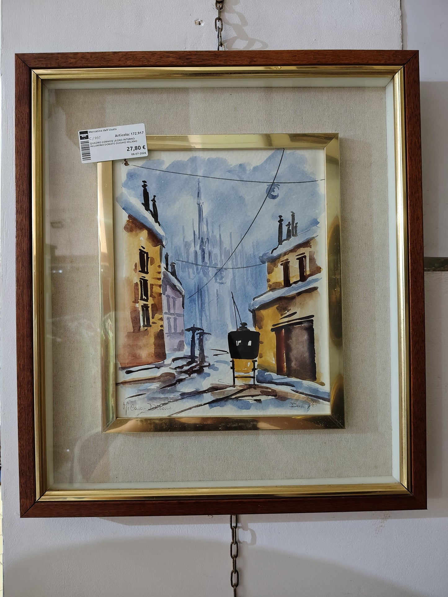 Quadro Cornice Legno Interno Allumino Dorato Duomo Milano