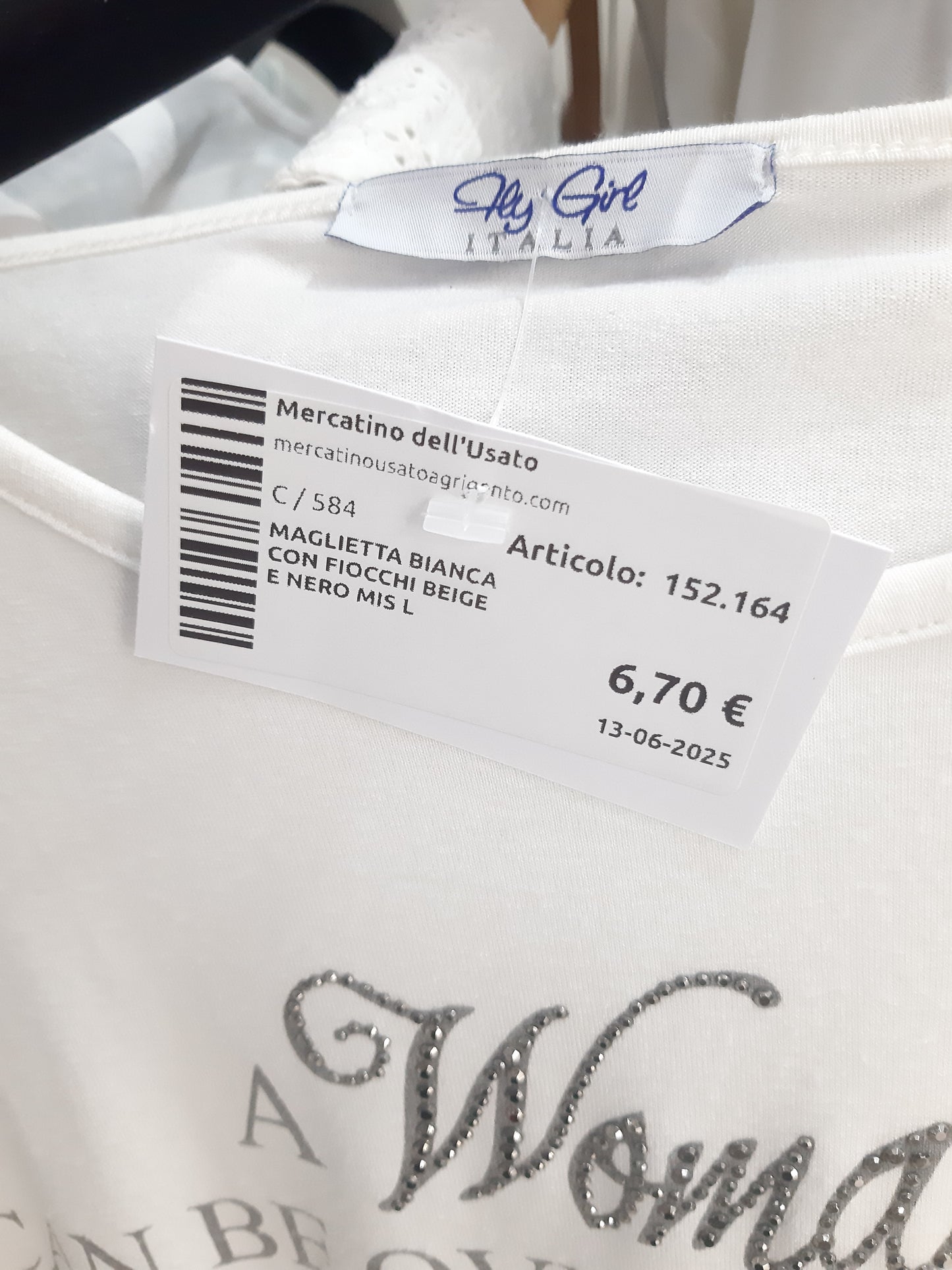 Maglietta Bianca Con Fiocchi Beige E Nero Mis L