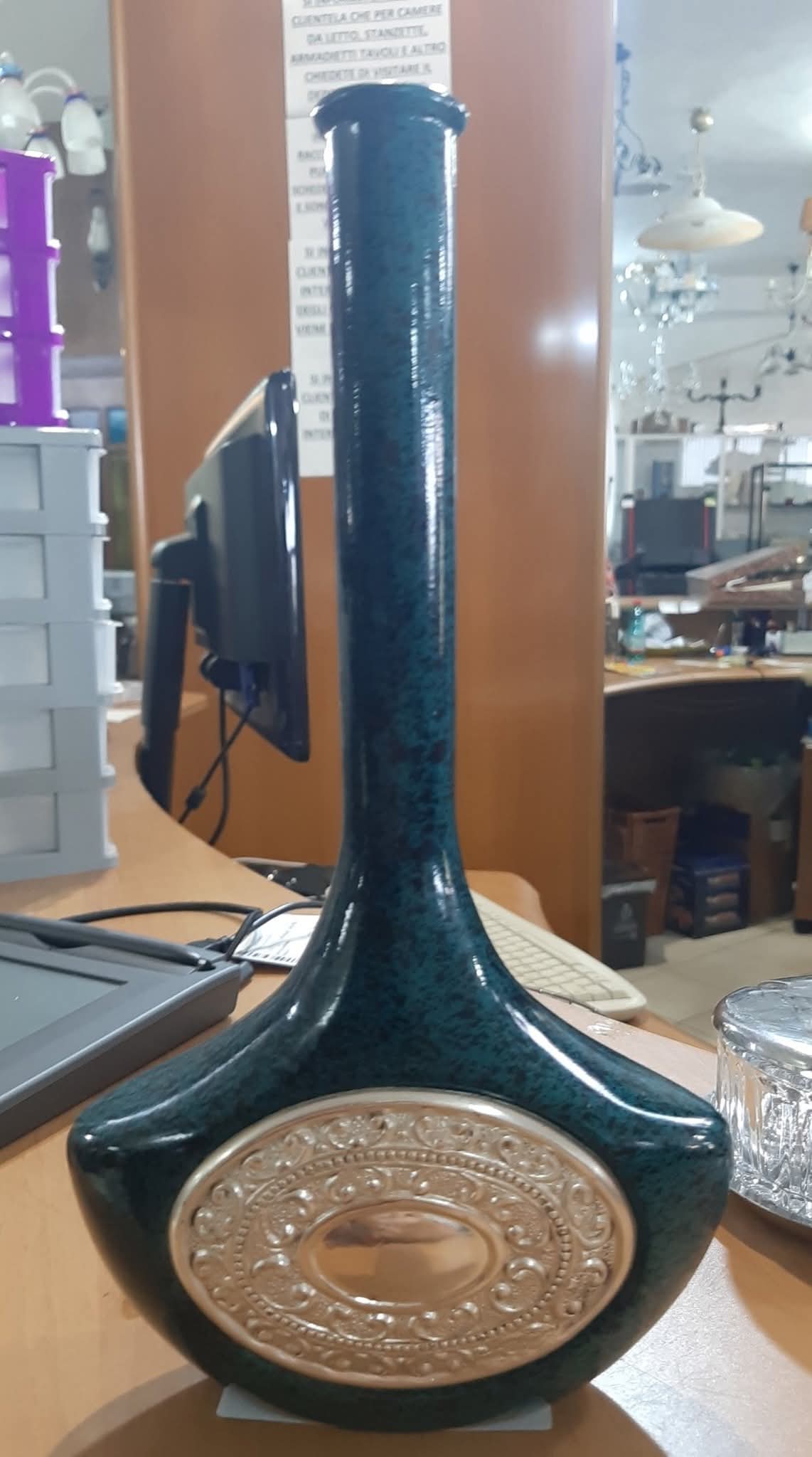 Vaso Monofiore Verde Inserto In Argento