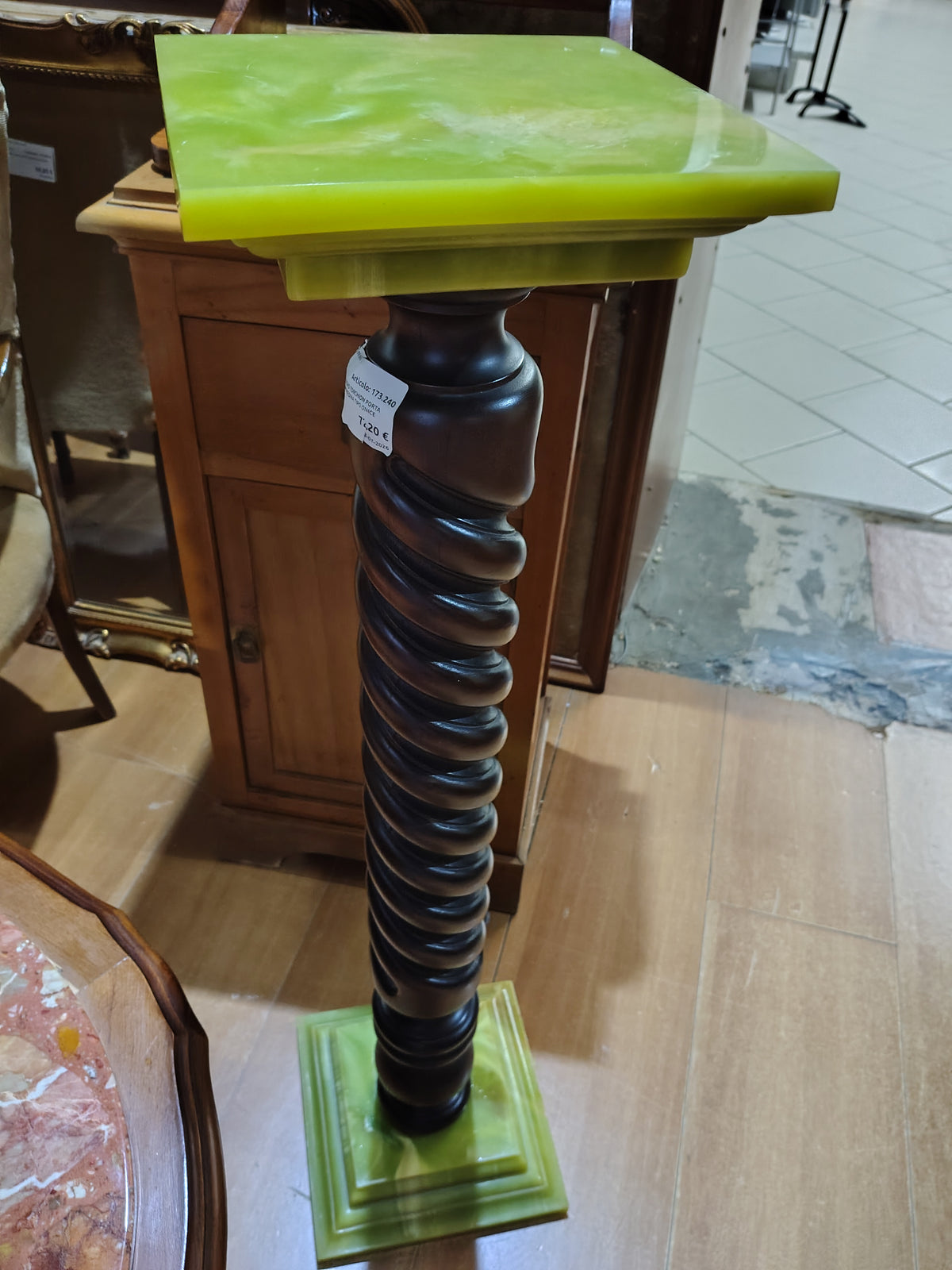 Colonna In Legno Torchion Porta Vaso/lume Basi Resina Tipo Onice