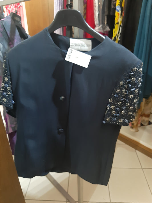 Tailer Blu Gonna Giacca Maniche Strass Mis 48