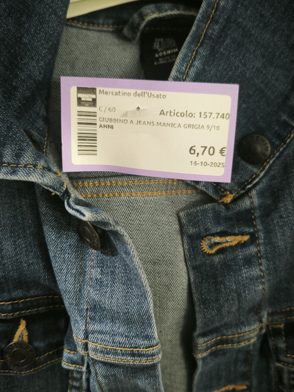 Giubbino A Jeans Manica Grigia 9/10 Anni