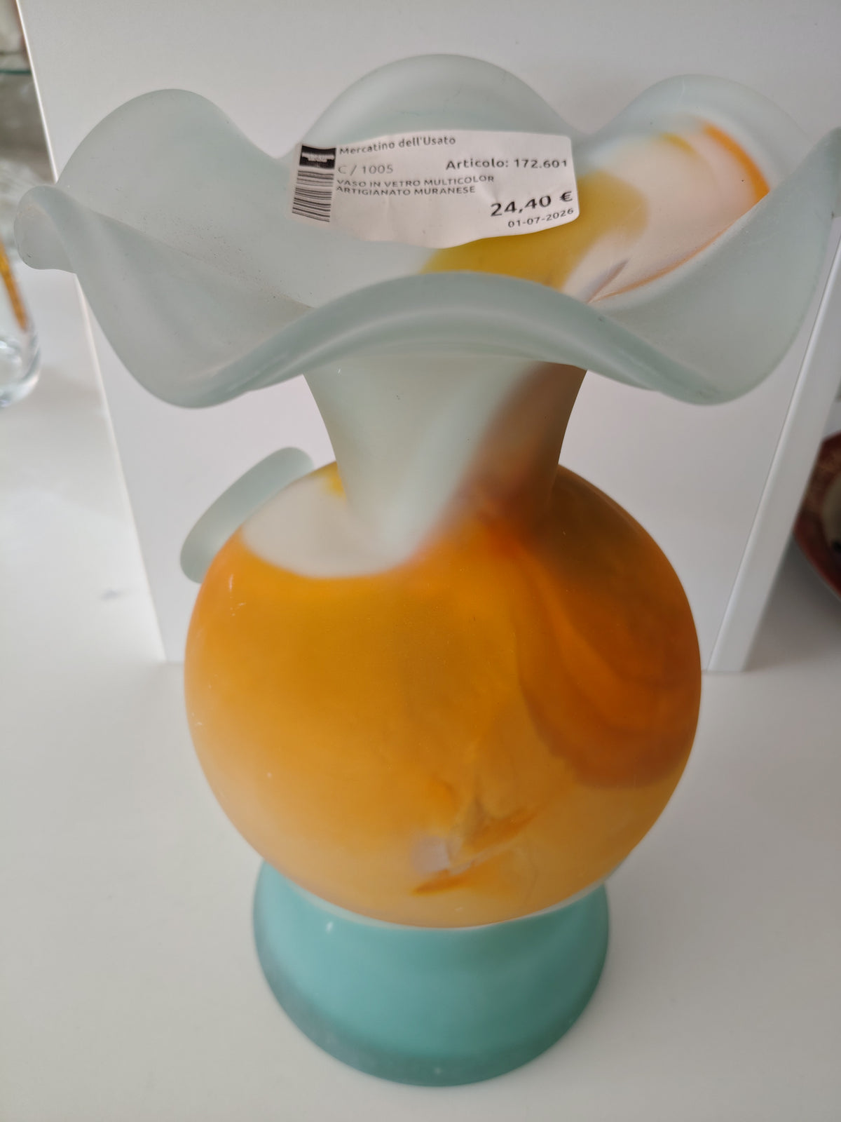 Vaso In Vetro Multicolor Artigianato Muranese