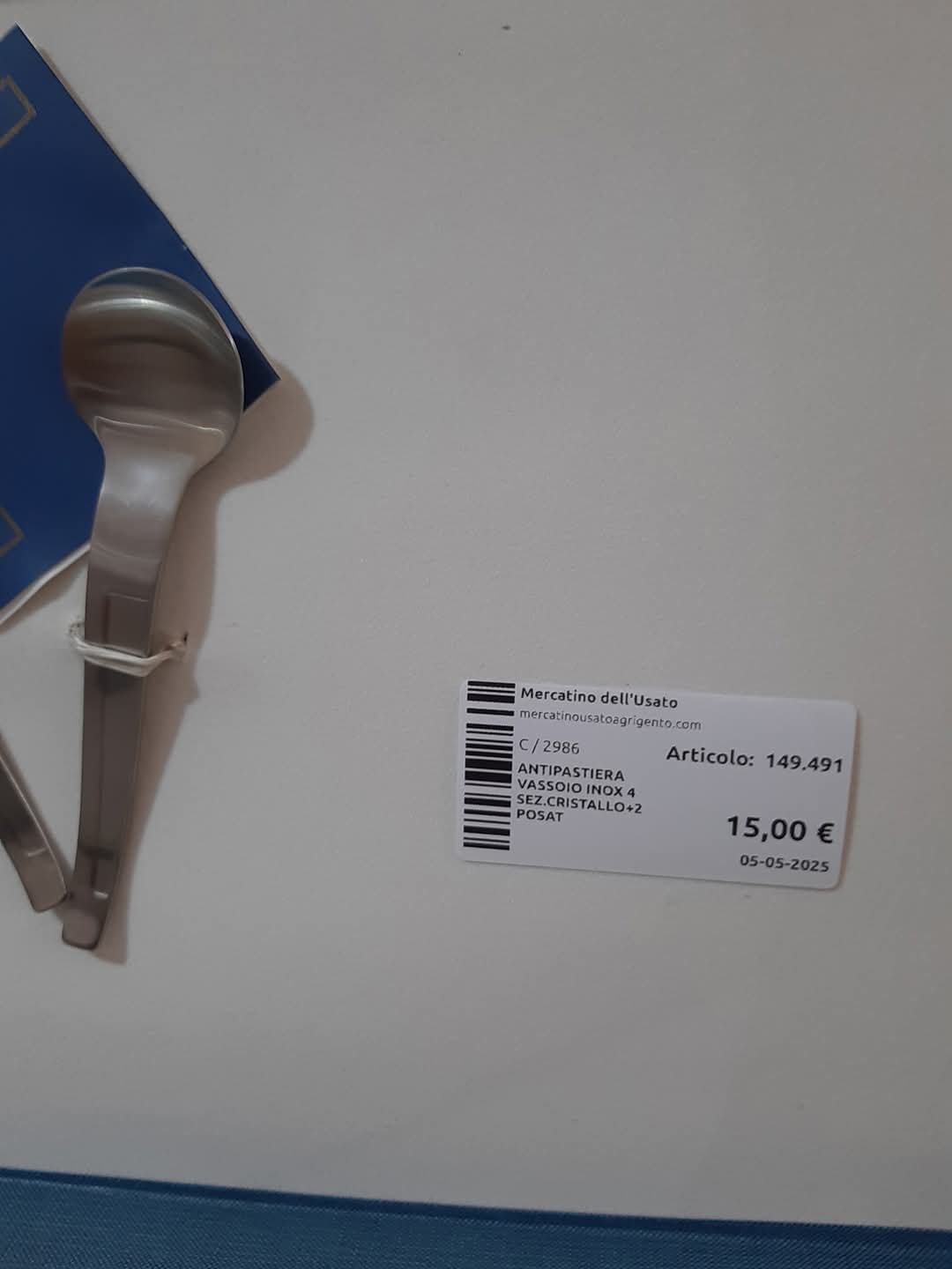 Antipastiera Vassoio Inox 4 Sez.cristallo+2 Posate Scat.