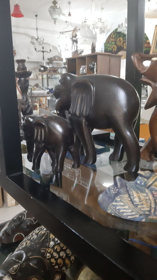 Elefante No Zanne Con Elefantino In Legno 2pz