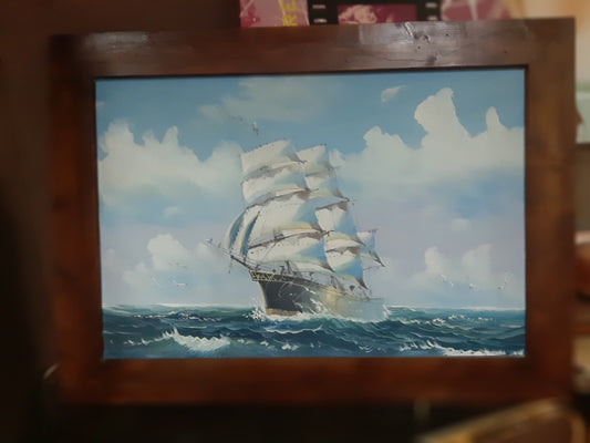 Quadro Cornice Legno Veliero