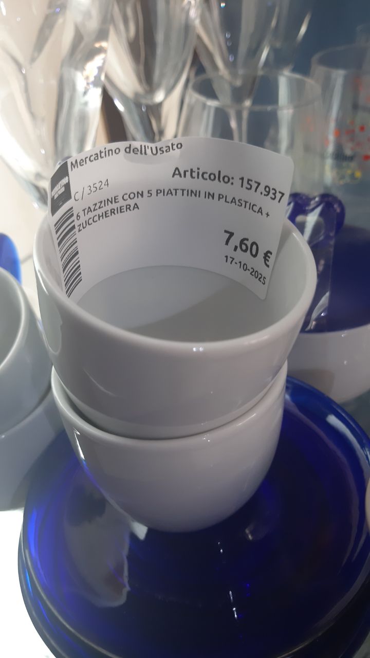 6 Tazzine Con 5 Piattini In Plastica + Zuccheriera