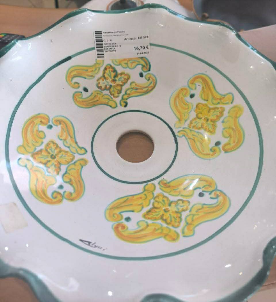 Piatto Per Lampadario In Ceramica Decorato