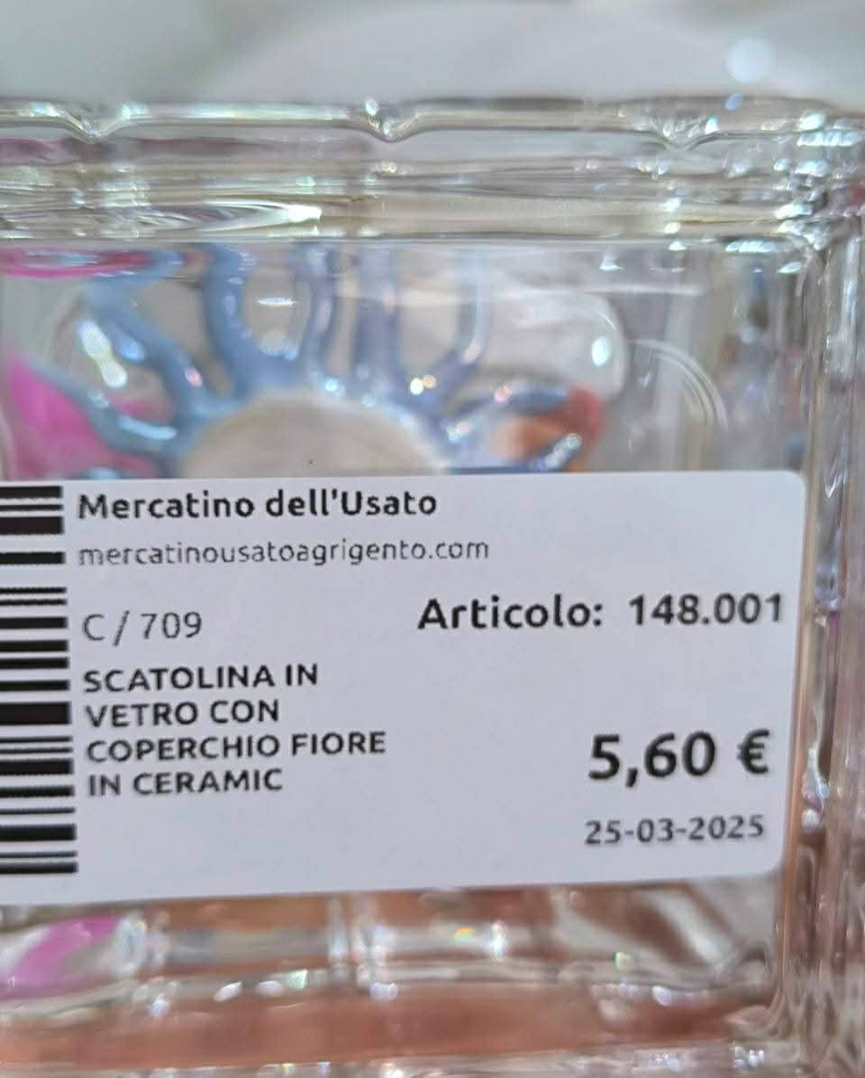 Scatolina In Vetro Con Coperchio Fiore In Ceramica