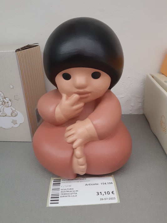 Scultura Austriaca In Terracotta Dipinta Lilo
