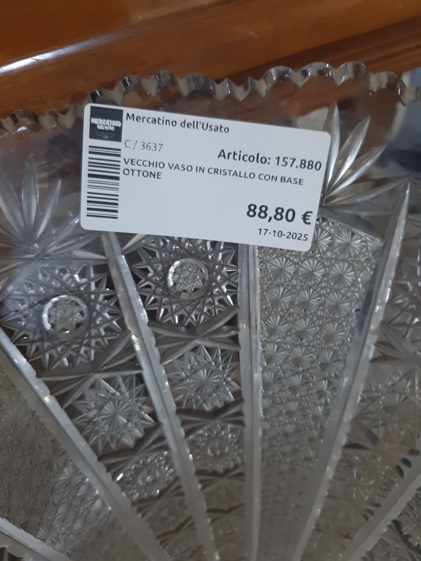 Vecchio Vaso In Cristallo Con Base Ottone