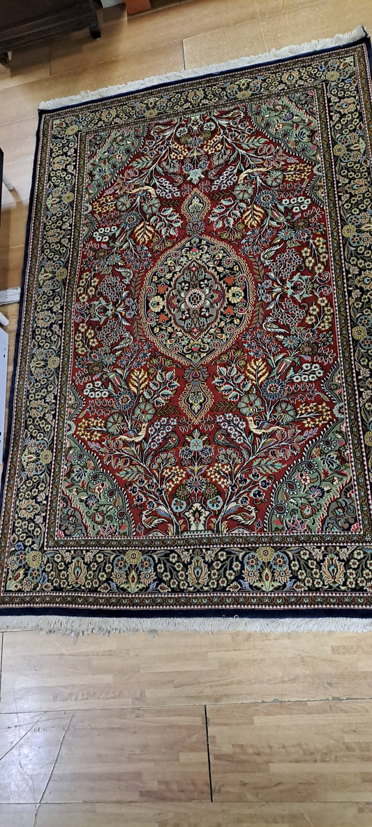 Tappeto Persiano Bordo Blu 210x137 Rosone Centrale