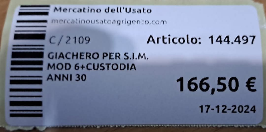 GIACHERO PER S.I.M. MOD 6
+ CUSTODIA ANNI 30