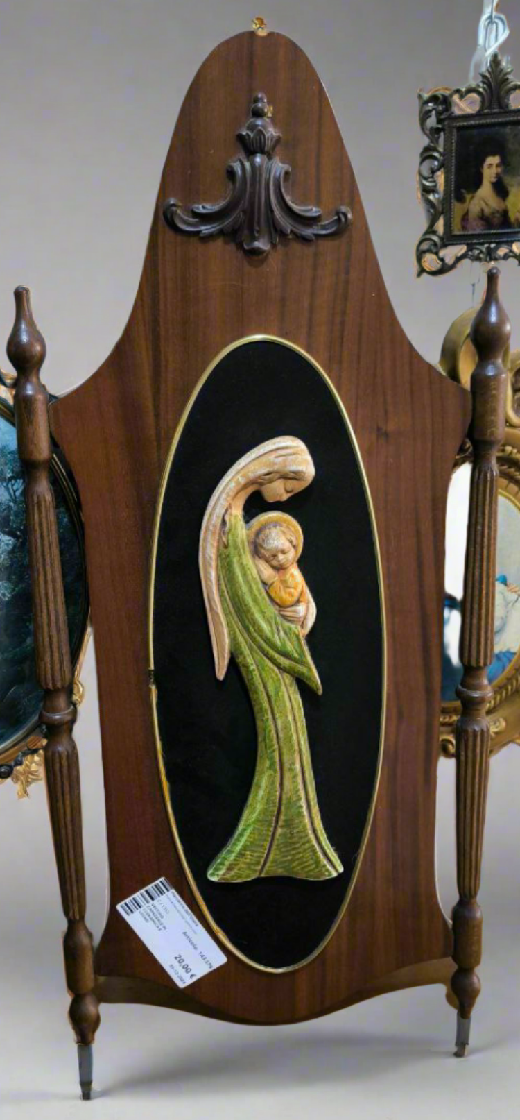 VECCHIO CAPEZZALE IN CERAMICA E LEGNO