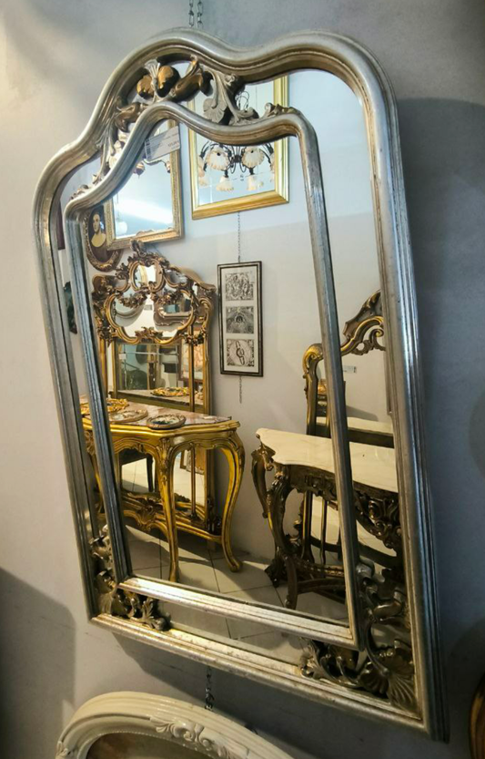 Specchio Doppia Cornice Argento E Oro