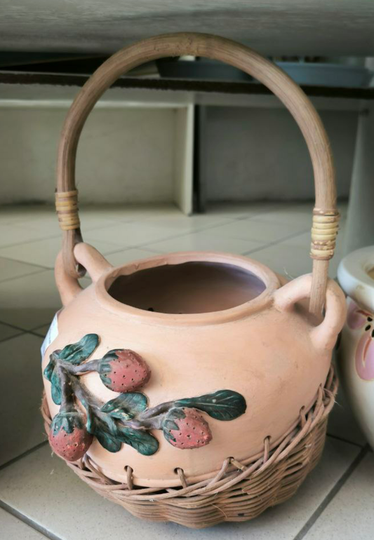 CESTINO TERRACOTTA DEC. FRAGOLE E LEGNO VIGNA