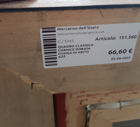 Quadro Classico Cornice Dorata Donna In Abito Azzurro E Mazzo Di Fiori