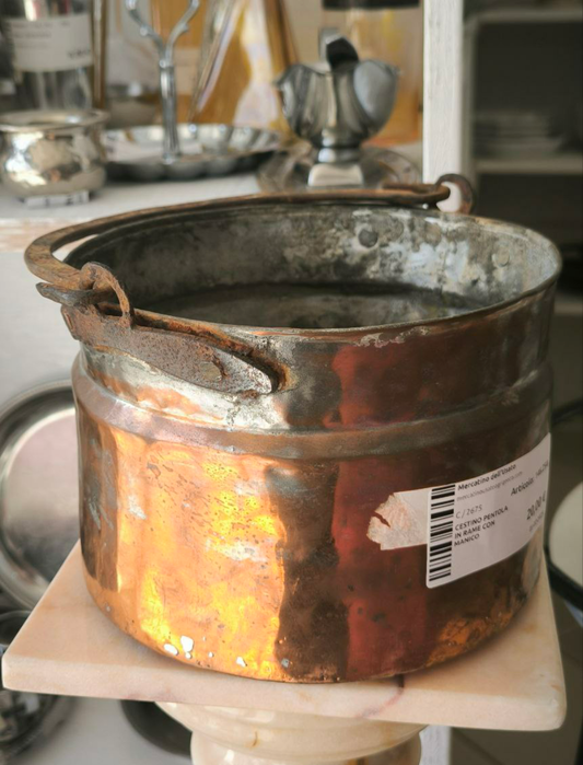 Cestino Pentola In Rame Con Manico
