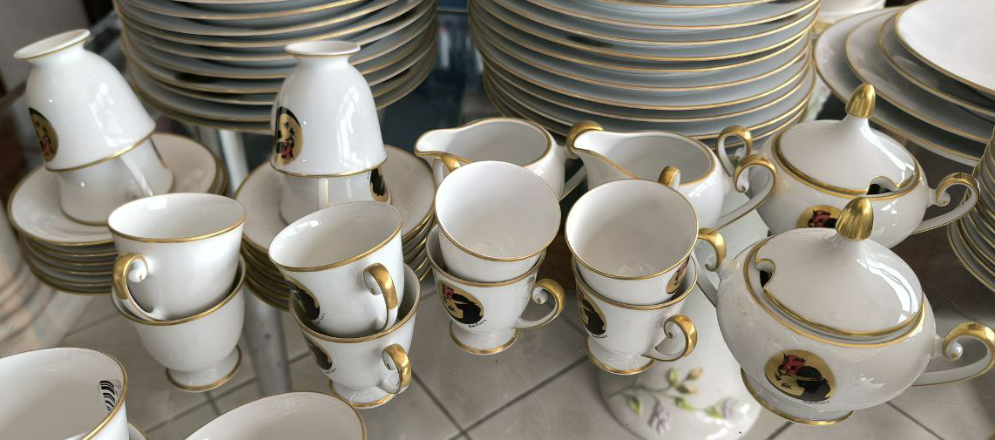 Servizio Caffè Porcellana Firmato Amodio Bianchi 18pz Abbinato