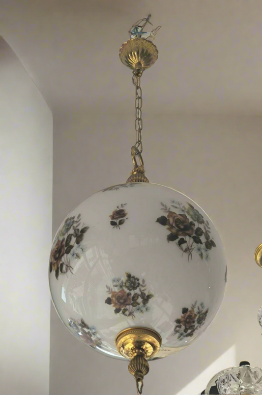 LAMPADARIO BOCCIA OPALINA DECORAZIONE FLOREALE
