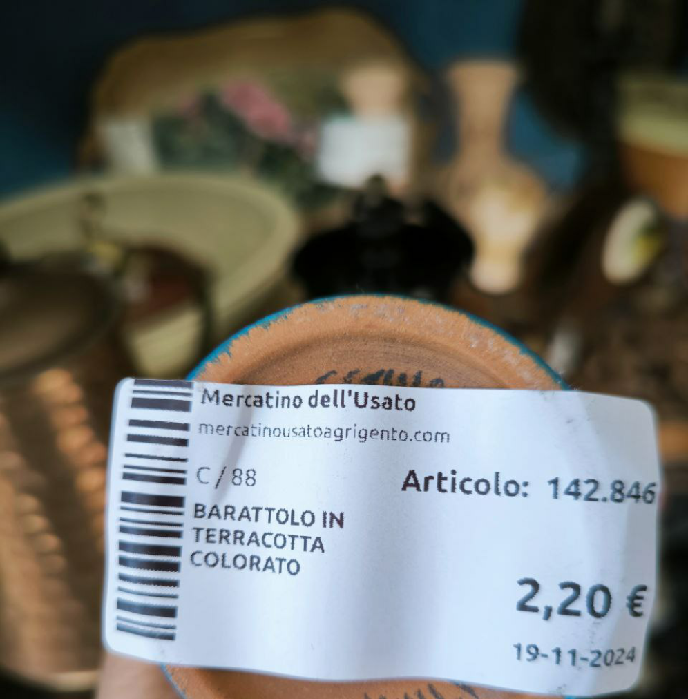 BARATTOLO IN TERRACOTTA 
COLORATO €2,20 CAD.