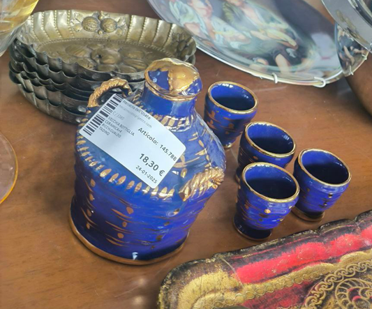 Vecchia Bottiglia Ceramica+4 Bicch.gualdo Tadino