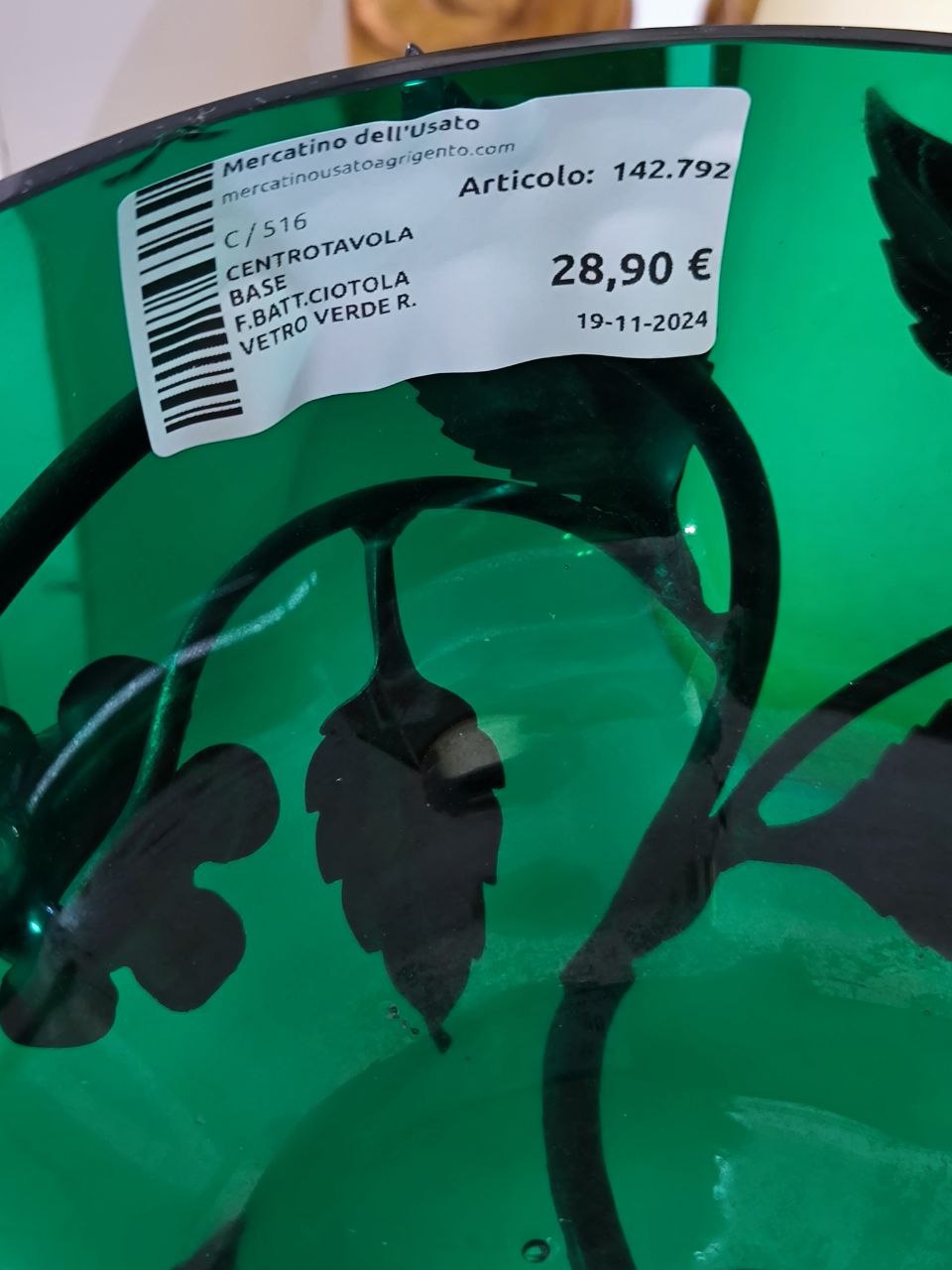 CENTROTAVOLA BASE FERRO BATTUTO CIOTOLA VETRO VERDE