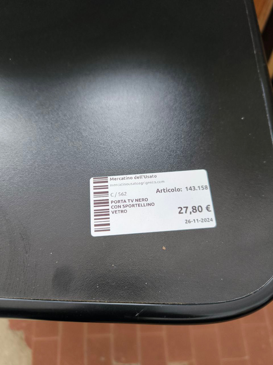 PORTA TV NERO CON SPORTELLINO VETRO