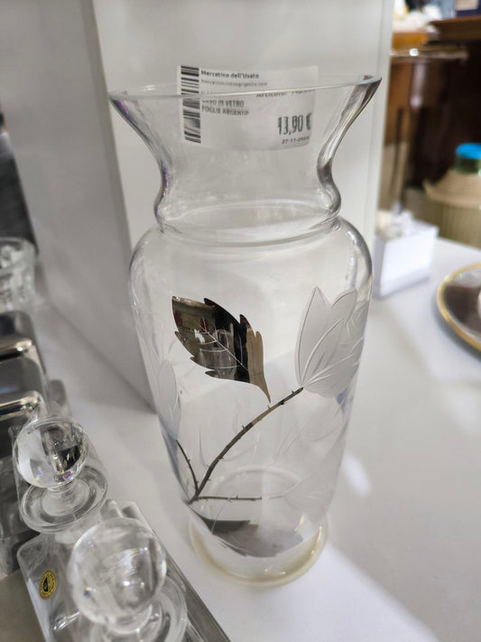 Vaso In Vetro Foglie Argento