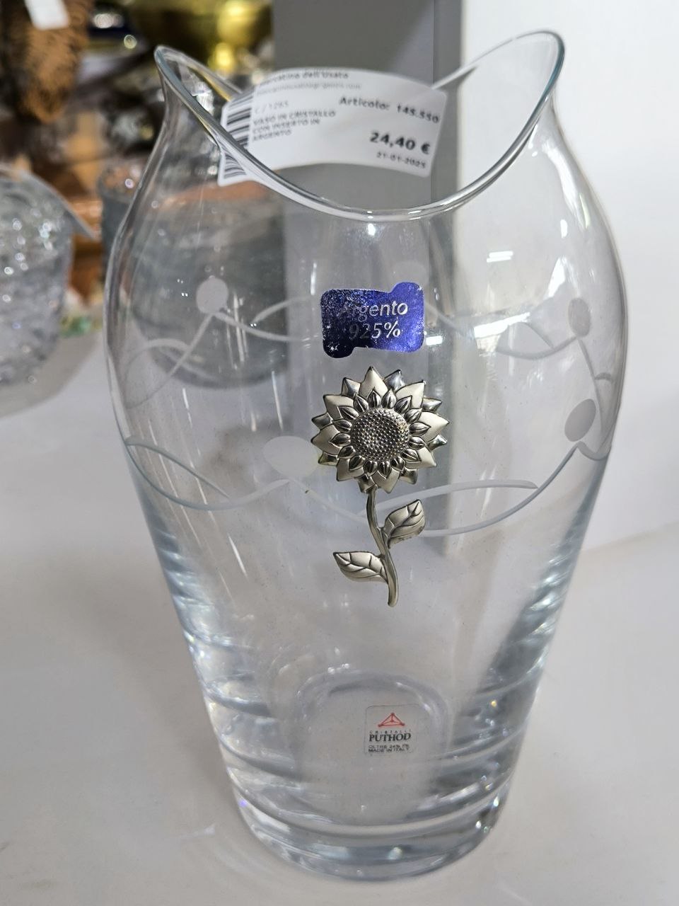 Vaso In Cristallo Con Inserto In Argento