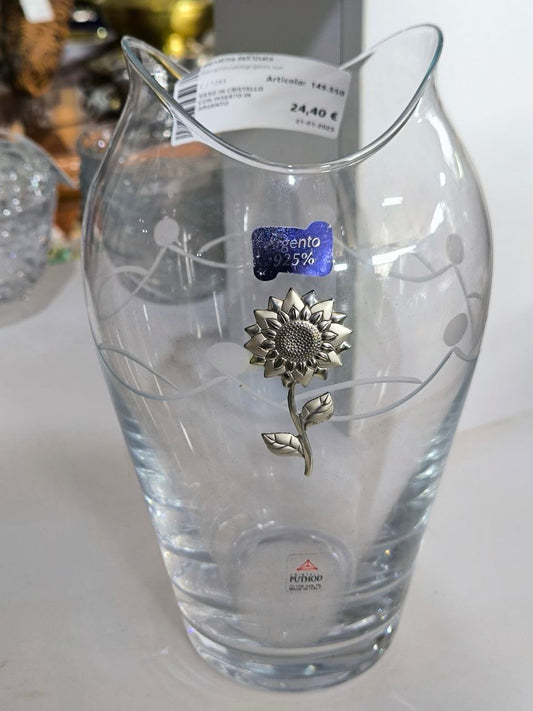 Vaso In Cristallo Con Inserto In Argento