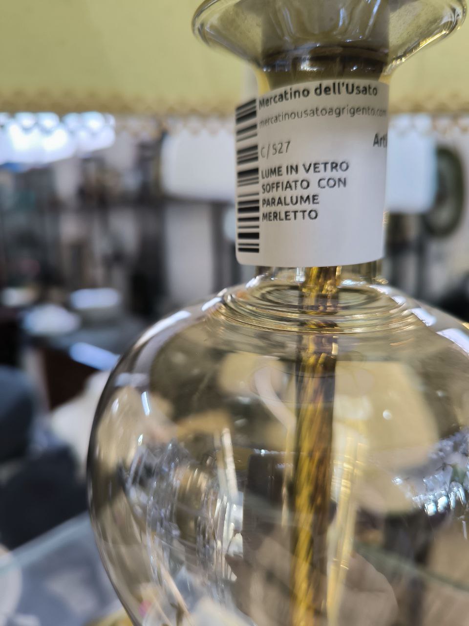 Lume In Vetro Soffiato  Con Paralume Merletto
