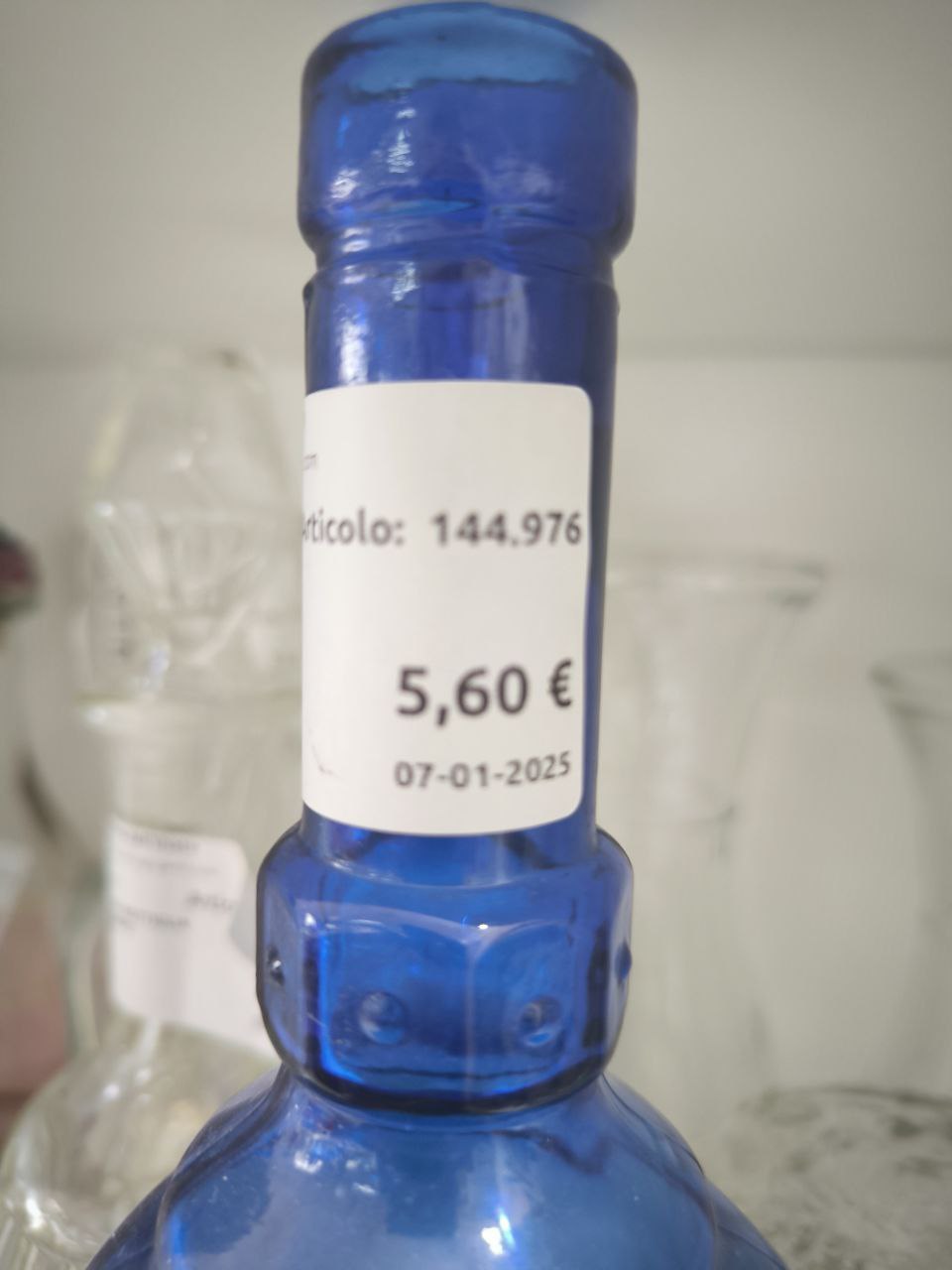 Bottiglia In Vetro Blu Con Raffia