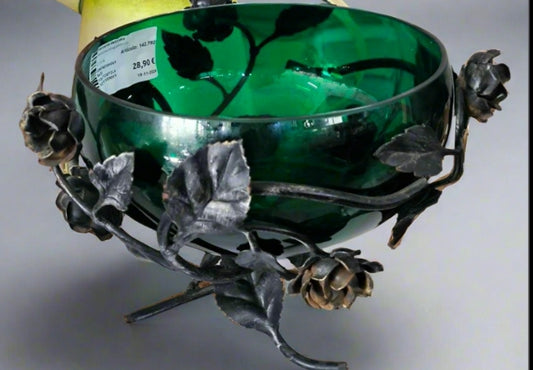 CENTROTAVOLA BASE FERRO BATTUTO CIOTOLA VETRO VERDE