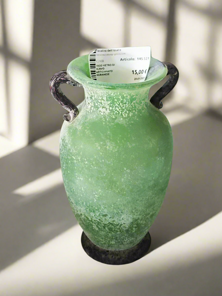 Vaso Vetro Di Scavo Artigianato Muranese