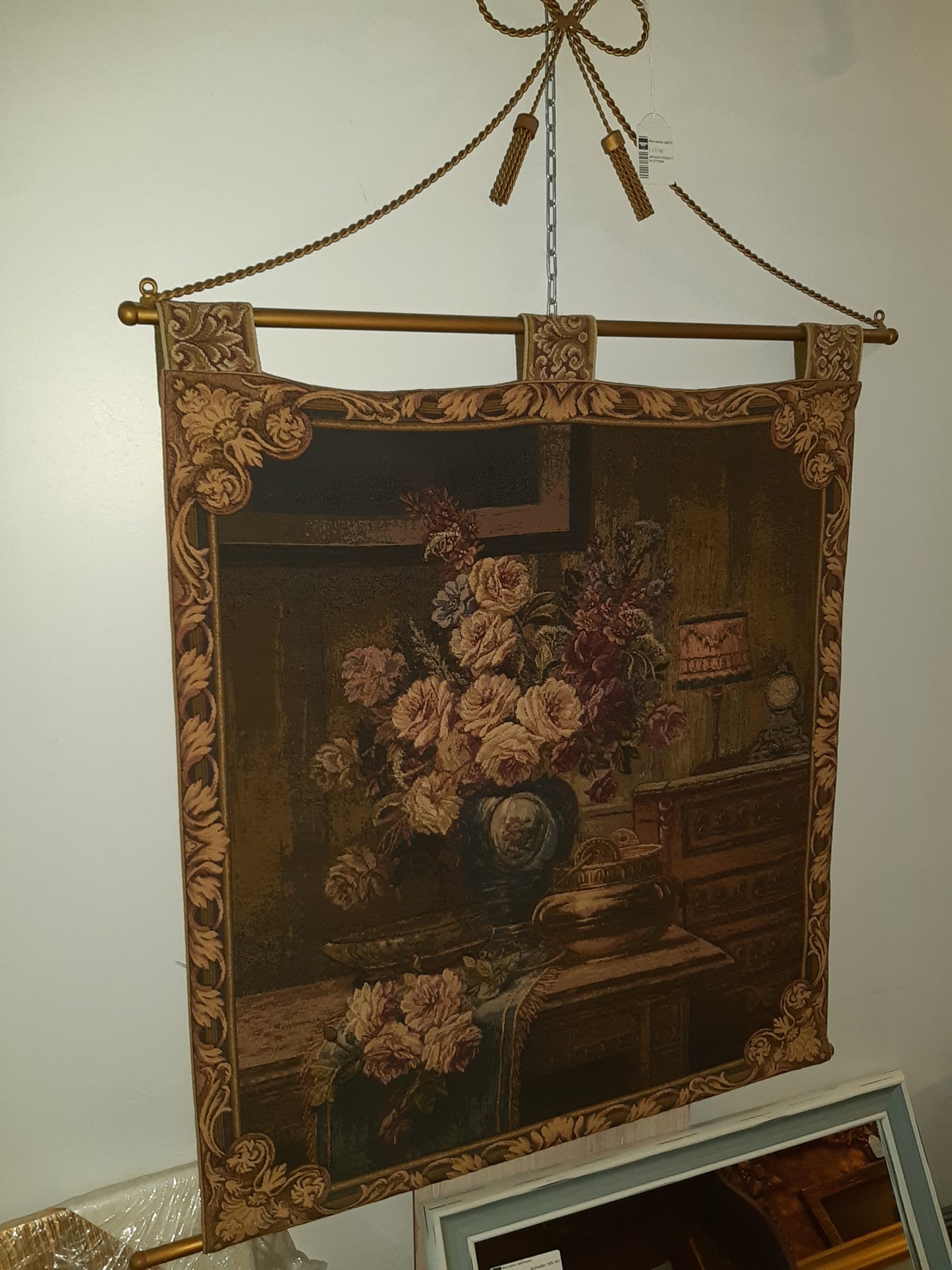 Arazzo Soggetto Floreale Sostegno In Ottone