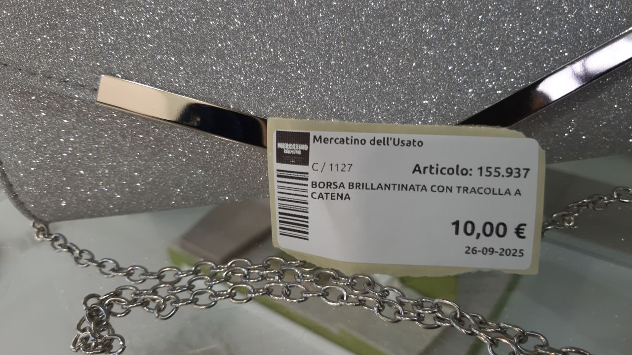 Borsa Brillantinata Con Tracolla A Catena