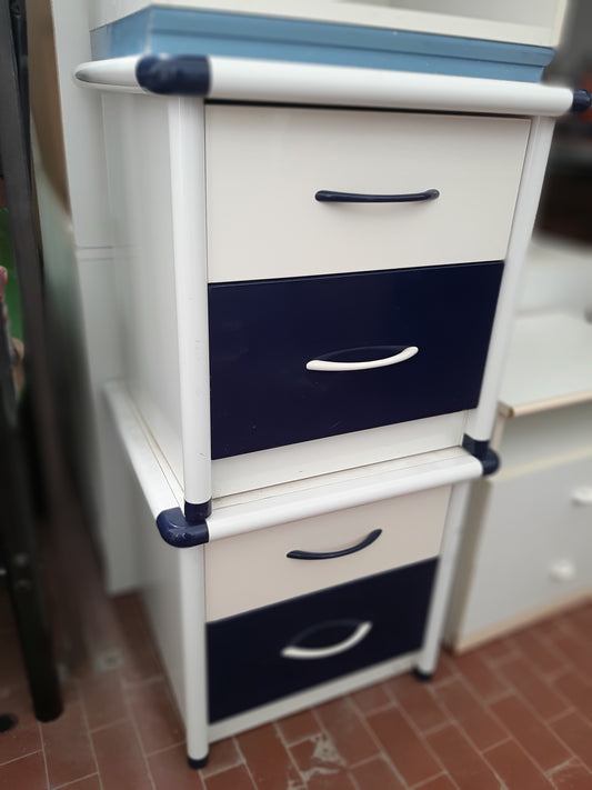 Coppia Comodini Bianchi E Blu 2 Cassetti Abbinati Armadio