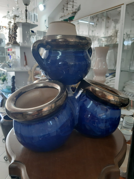 Multi Cachepot In Ceramica Blu Bordo Dorato