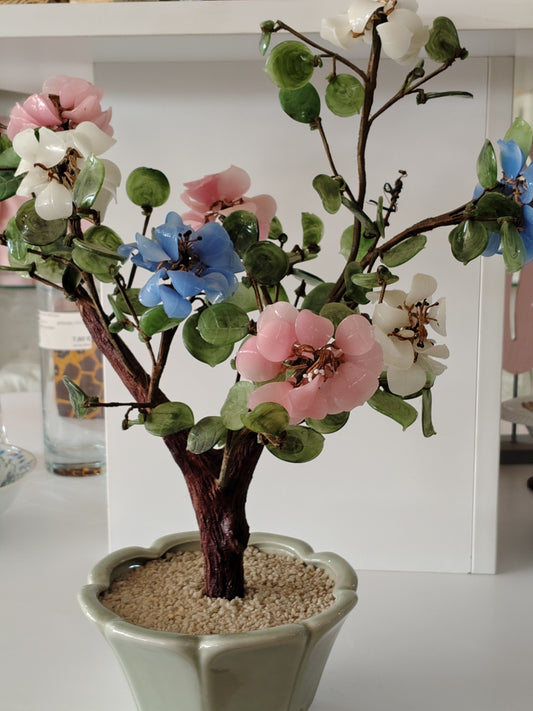 Piantina Con Vaso Foglie E Fiori Di Giada
