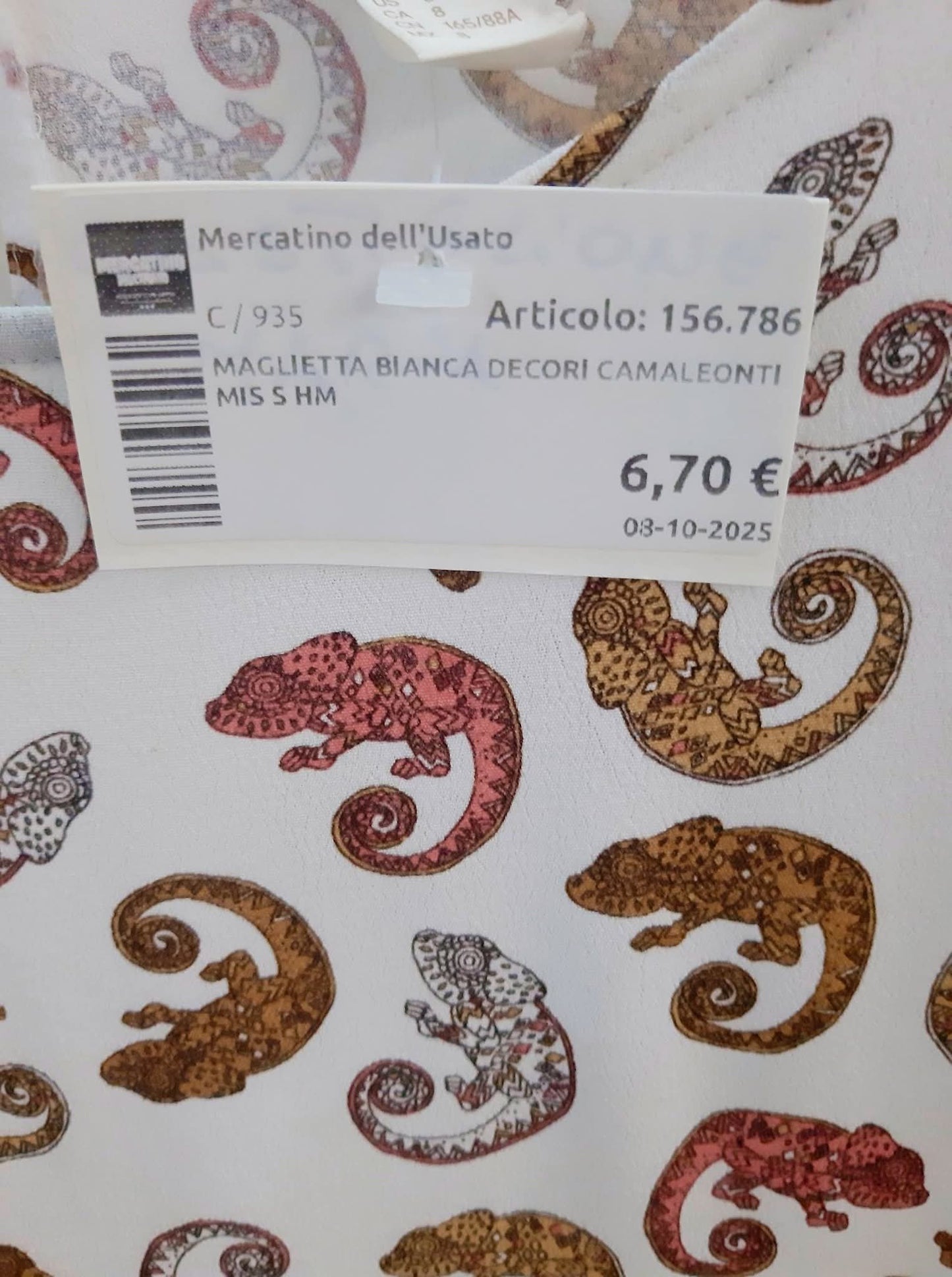 Maglietta Bianca Decori Camaleonti Mis S Hm