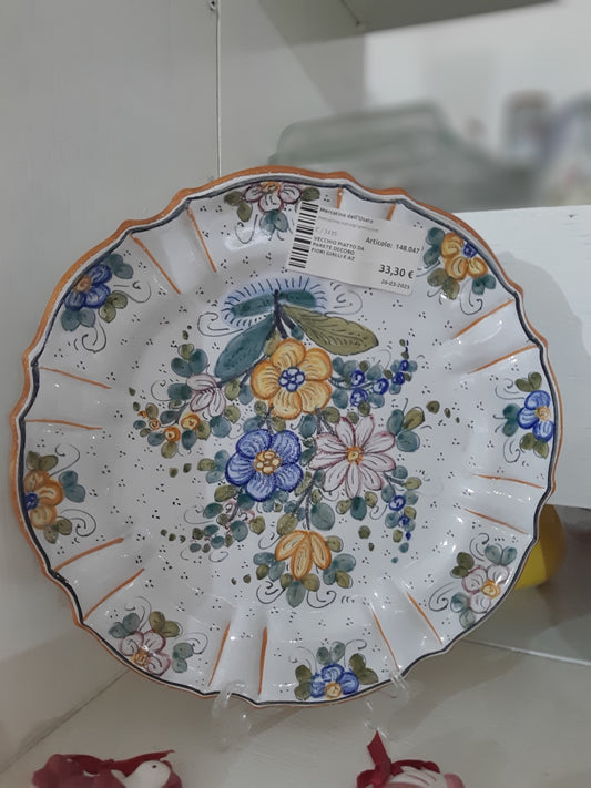 Vecchio Piatto Da Parete Decoro Fiori Gialli E Azzurri Caltagirone