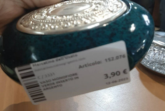 Vaso Monofiore Verde Inserto In Argento