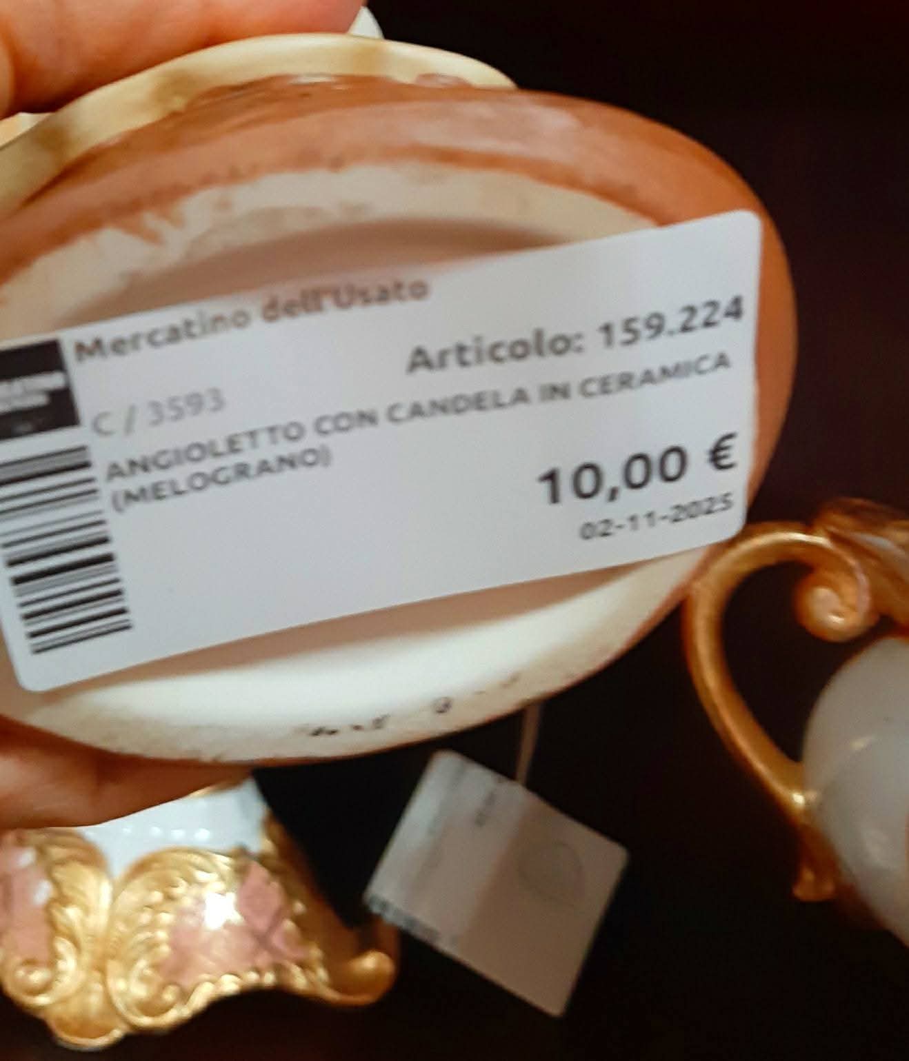 Angioletto Con Candela In Ceramica (melograno)