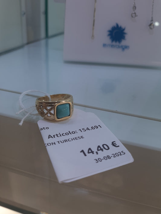Anello Dorato Con Turchese