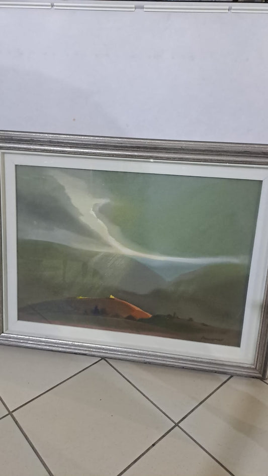 Olio Su Tela  Giornata Uggiosa Cornice Argentata
