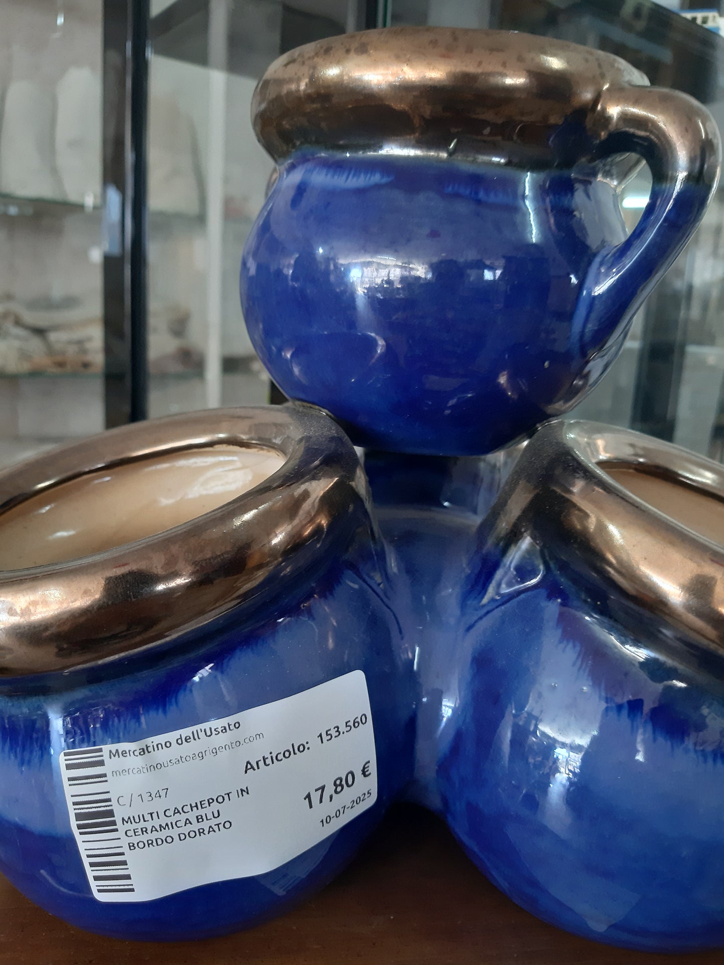 Multi Cachepot In Ceramica Blu Bordo Dorato