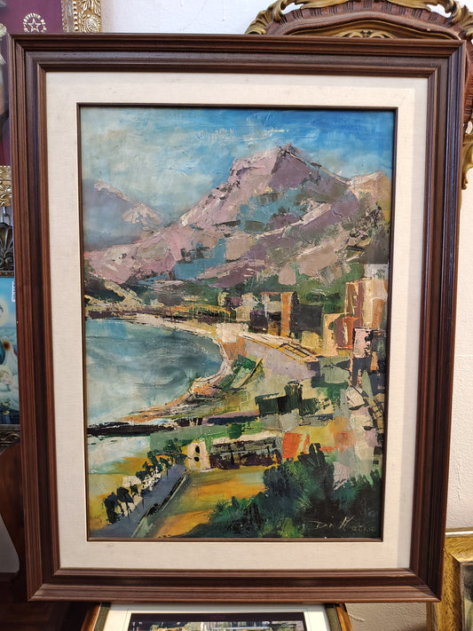 Il Quadro Cornice Legno Autore Di Maria Golfo Con Montagna E Appezzamenti Di Terreno